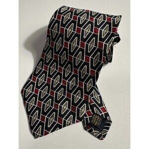 XMI Vintage Mens Tie 100% Silk Tie Geometric Made in USA Red/Navy/White